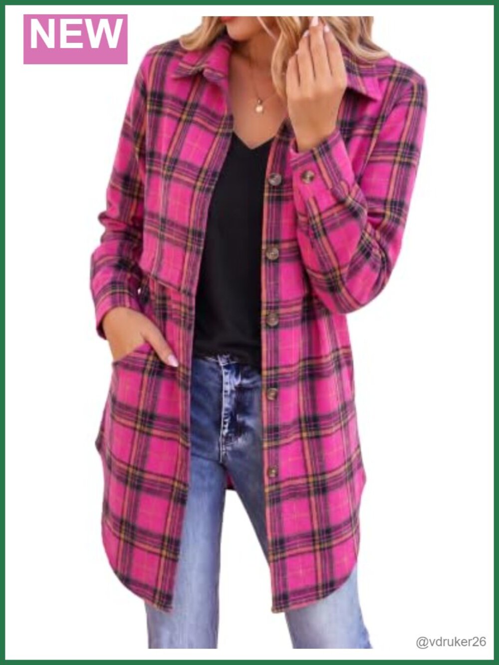 Zeagoo Flannel Shirt Plaid Button Down Long Sleeve Mid-Length Tunic